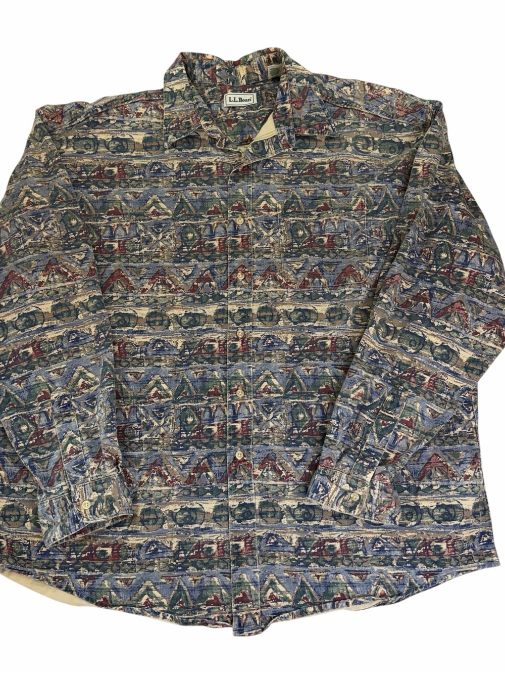 Vintage 90’s L. L. Bean Blue, Green and Red Patterned Button-Down Shirt